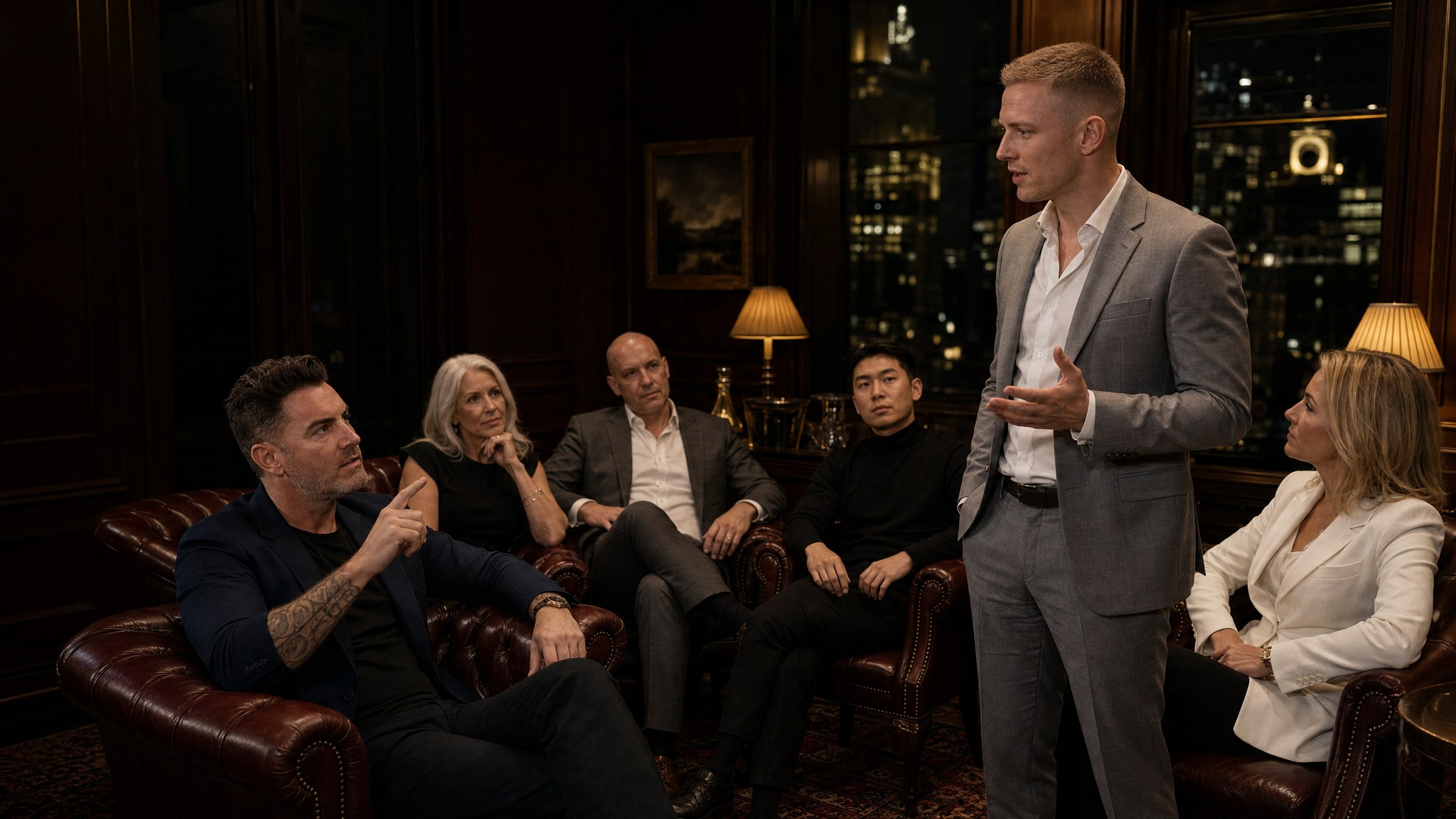 Matt Haycox questioning a founder at a deal night