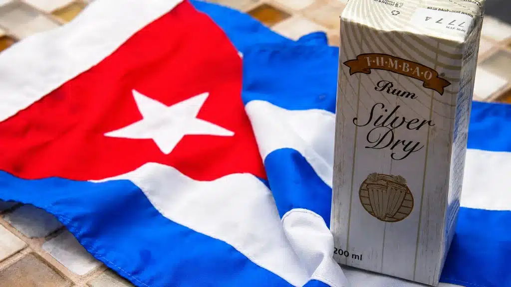 A box of Ron Planchao on the streets of Havana