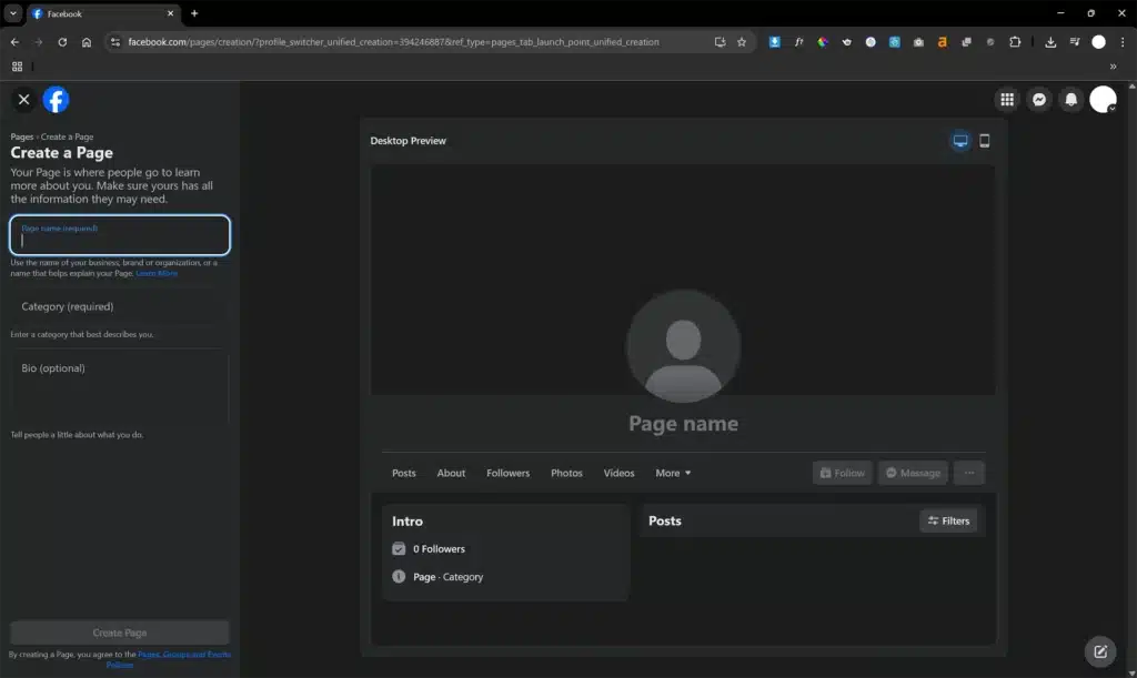 Create a separate business page on Facebook