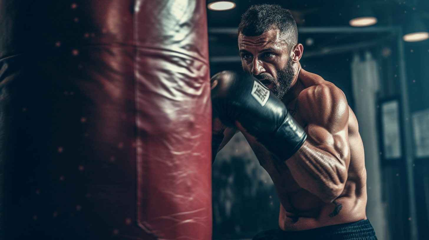 A boxer hitting a punch bag